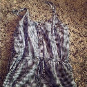 Blue and white checked romper